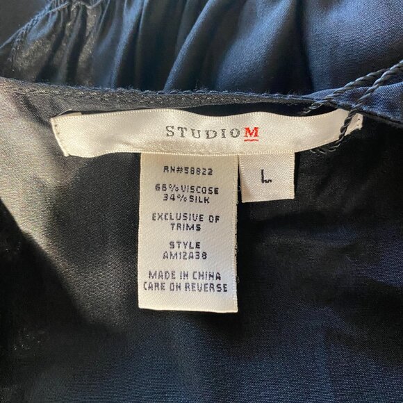 Studio M black long sleeve v-neck blouse silk and viscose women's size L - Picture 7 of 9